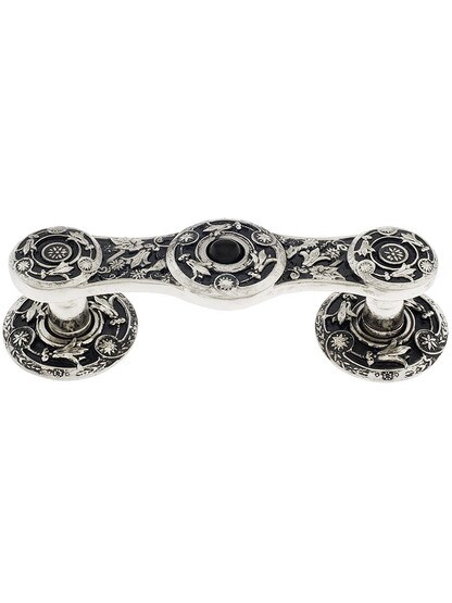 Jeweled Lily/Onyx Pull with 2 Back Plates in Bright Nickel